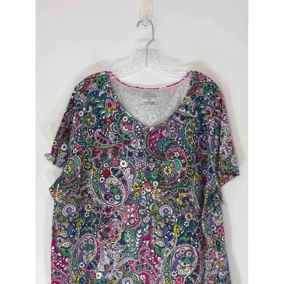 Talbots The Talbots Tee Shirt Paisly Print Colorful Short Sleeve Plus V-Neck 3X - Picture 3 of 12